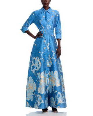 Metallic Jacquard Shirtwaist Gown by TERI JON BY RICKIE FREEMAN