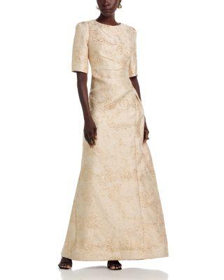 Metallic Jacquard Short Sleeve Gown by TERI JON BY RICKIE FREEMAN