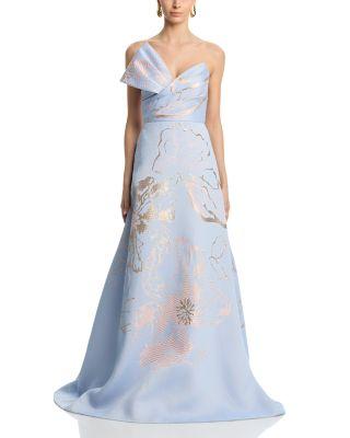 Metallic Jacquard Side Bow Gown by TERI JON BY RICKIE FREEMAN