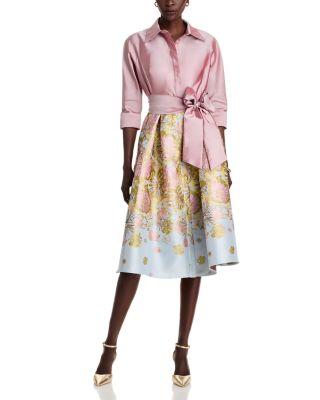 Mixed Media Floral Jacquard Shirt Dress by TERI JON BY RICKIE FREEMAN