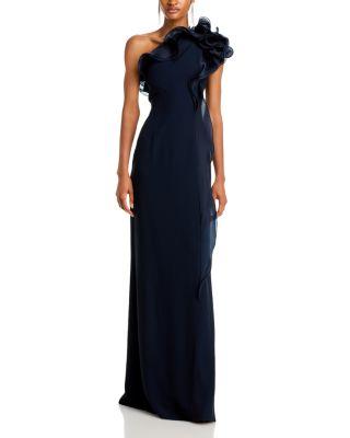One Shoulder Crepe Column Gown by TERI JON BY RICKIE FREEMAN