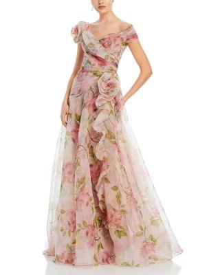 Organza Ruffled Rosette Gown by TERI JON BY RICKIE FREEMAN