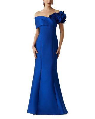 Pebble Jacquard 3D Flower Gown by TERI JON BY RICKIE FREEMAN