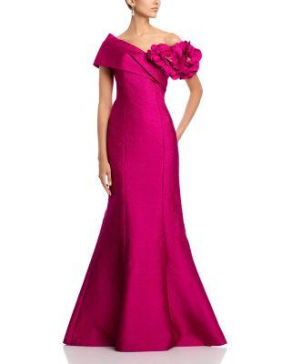 Pebble Jacquard 3D Flower Gown by TERI JON BY RICKIE FREEMAN