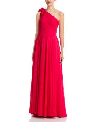 Pleat Chiffon Flower Trim Gown by TERI JON BY RICKIE FREEMAN
