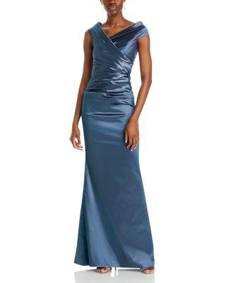 Ruched Cape Neck Gown by TERI JON BY RICKIE FREEMAN
