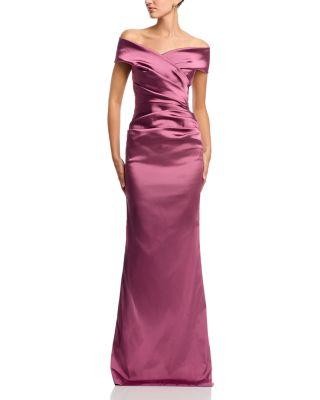 Satin Stretch Off The Shoulder Gown by TERI JON BY RICKIE FREEMAN