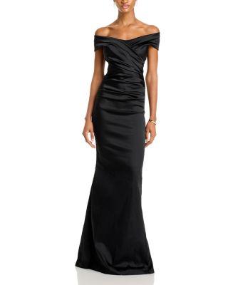Satin Stretch Off The Shoulder Gown by TERI JON BY RICKIE FREEMAN