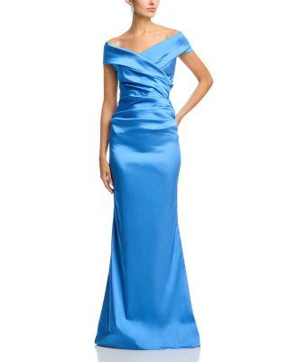 Satin Stretch Off The Shoulder Gown by TERI JON BY RICKIE FREEMAN