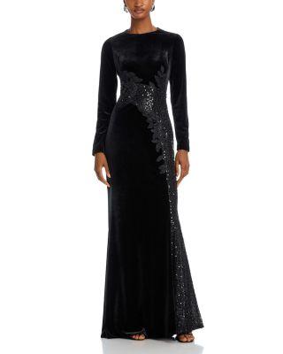 Sequined Inset Velvet Gown by TERI JON BY RICKIE FREEMAN