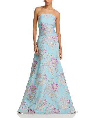 Sleeveless Metallic Multi Jacquard Gown by TERI JON BY RICKIE FREEMAN
