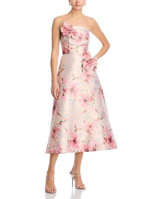 Strapless Gazar 3D Floral Dress by TERI JON BY RICKIE FREEMAN
