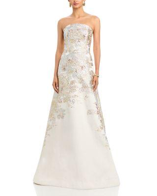 Strapless Metallic Jacquard Gown by TERI JON BY RICKIE FREEMAN