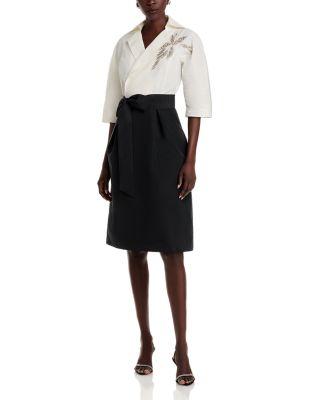 Taffeta Elbow Sleeve Belted A Line Dress by TERI JON BY RICKIE FREEMAN