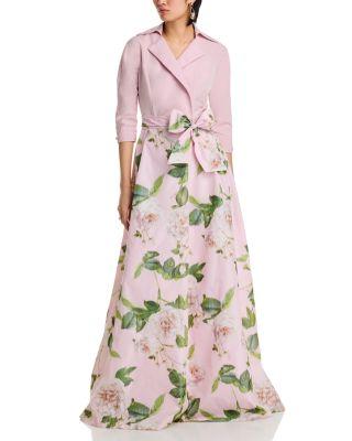 Taffeta Floral Print Shirt Dress Gown by TERI JON BY RICKIE FREEMAN