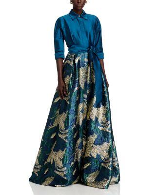 Taffeta Jacquard Shirt Gown by TERI JON BY RICKIE FREEMAN