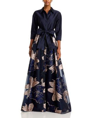 Taffeta Shirt Floral Gown by TERI JON BY RICKIE FREEMAN