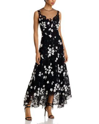 Tulle Beaded 3D Flower High Low Hem Gown by TERI JON BY RICKIE FREEMAN