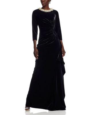 Velvet Jeweled Collar Gown by TERI JON BY RICKIE FREEMAN