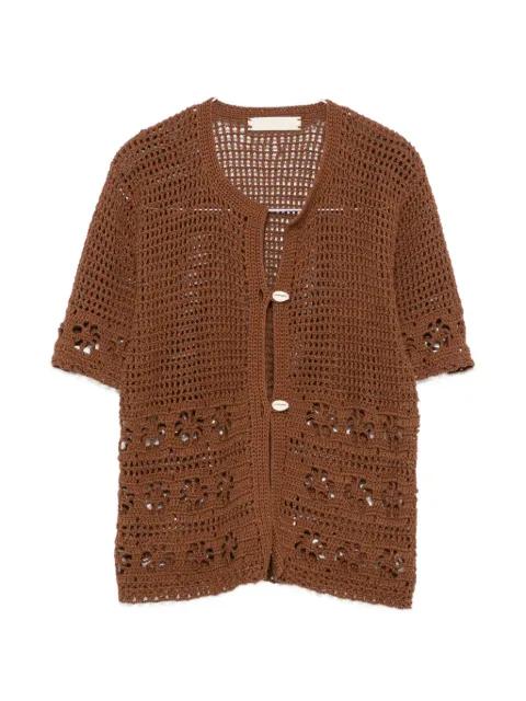 crochet-knit button-up cardigan by TERRY PUESTO