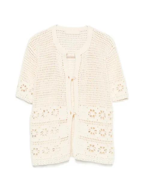 crochet-knit shell-embellished cardigan by TERRY PUESTO