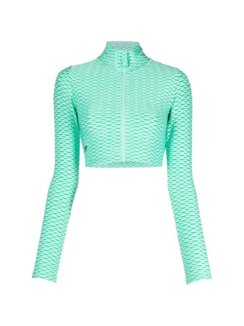3D texture zip-up cropped track jacket by TESSITURA