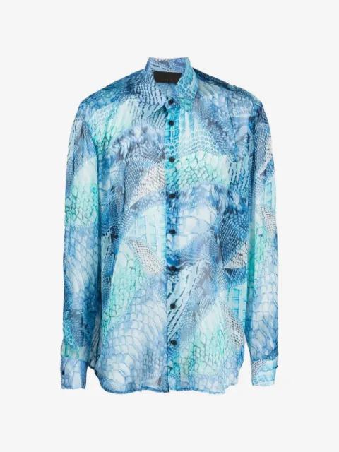 Blues snakeskin-print silk shirt by TESSITURA