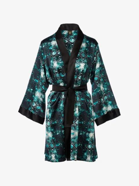 Emerald snakeskin-print kimono mini dress by TESSITURA
