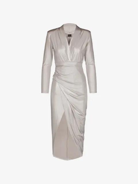 The Silver draped V-neck midi dress by TESSITURA