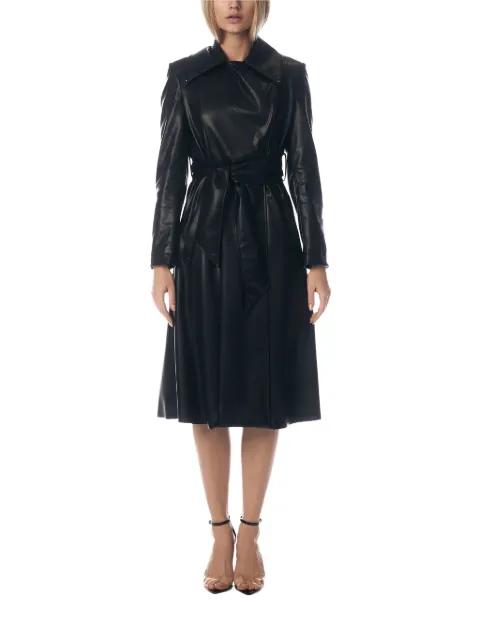 belted faux-leather trench coat by TESSITURA