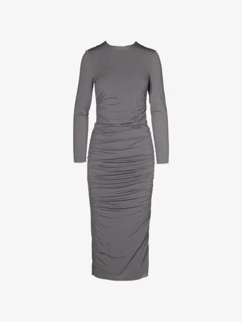 draped long-sleeved fitted midi dress by TESSITURA