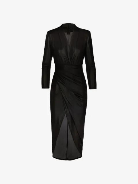 ruched asymmetric midi dress by TESSITURA