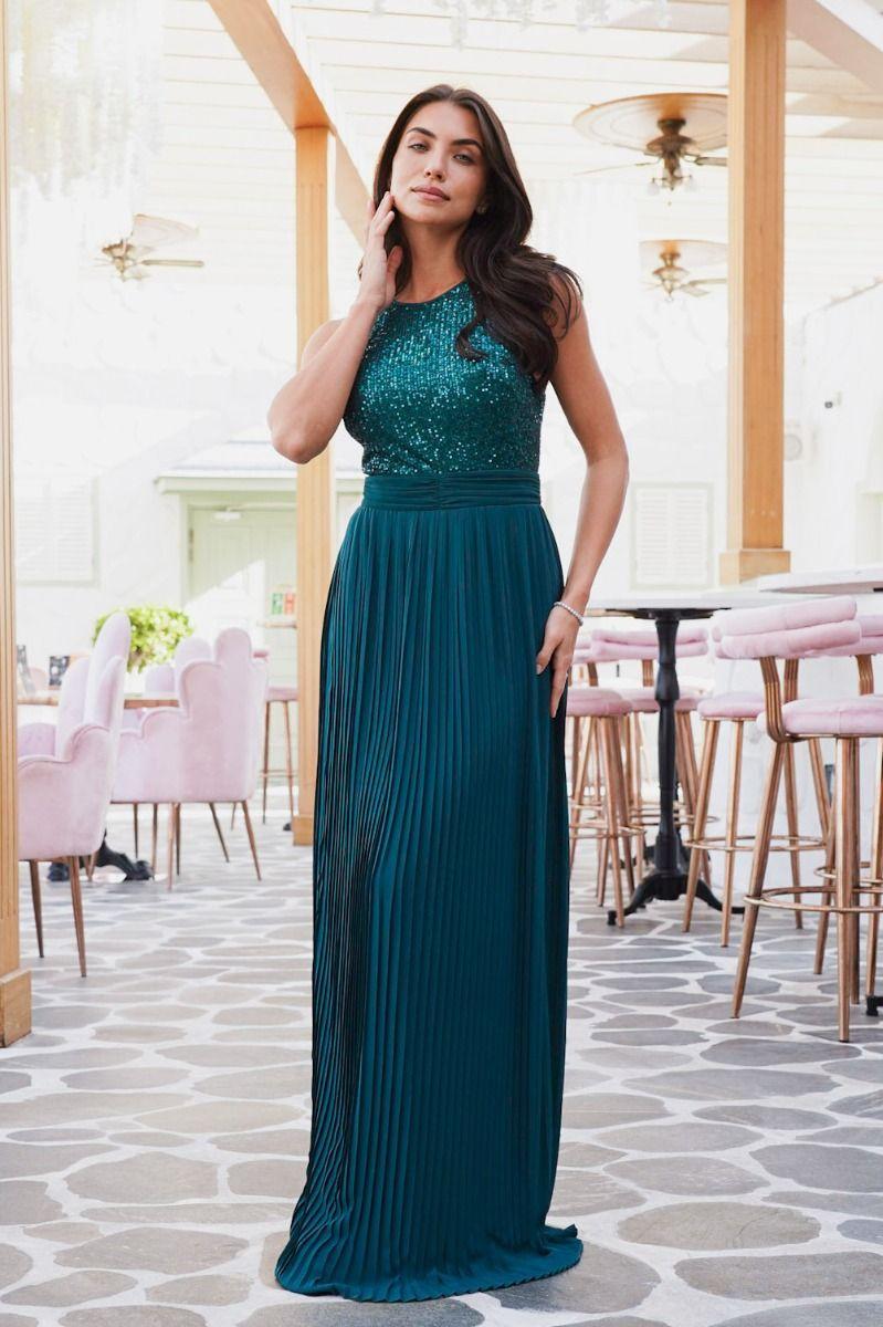 Serene Sequin Forest Green Maxi Dress by TFNC LONDON