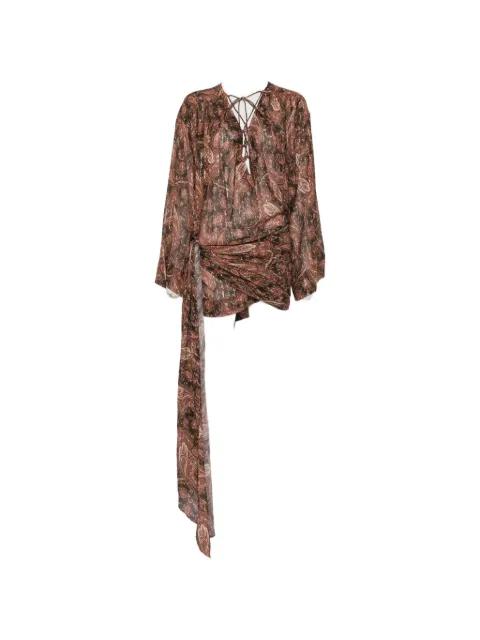 Indira paisley-print lace-fastening mini dress by THE ANDAMANE