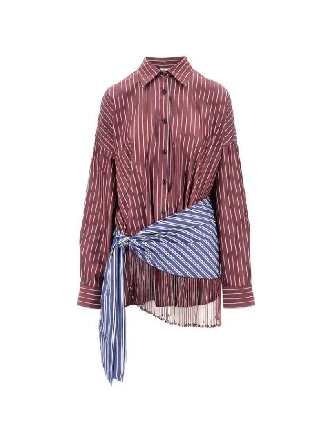 Jolene beaded-fringe striped shirt mini dress by THE ANDAMANE