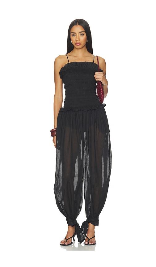 The Andamane Noor Wide Pants Smocked Jumpsuit in Black by THE ANDAMANE