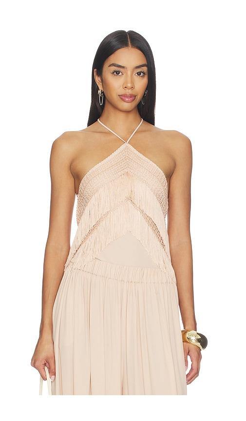 The Andamane Reina Halterneck Fringed Top in Peach by THE ANDAMANE