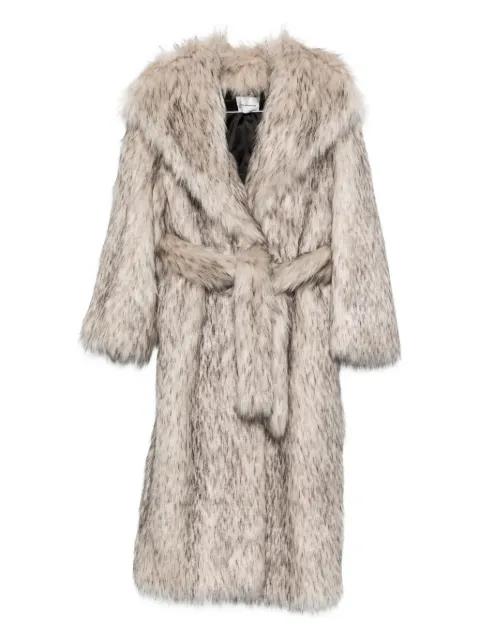 belted faux-fur coat by THE ANDAMANE
