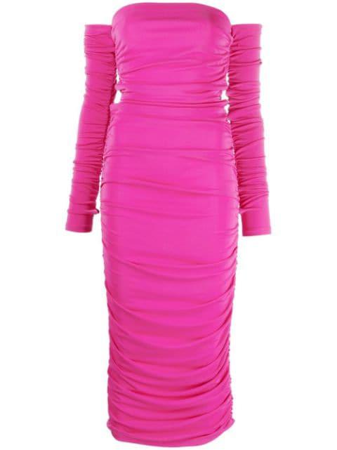 off-shoulder ruched maxi dress by THE ANDAMANE