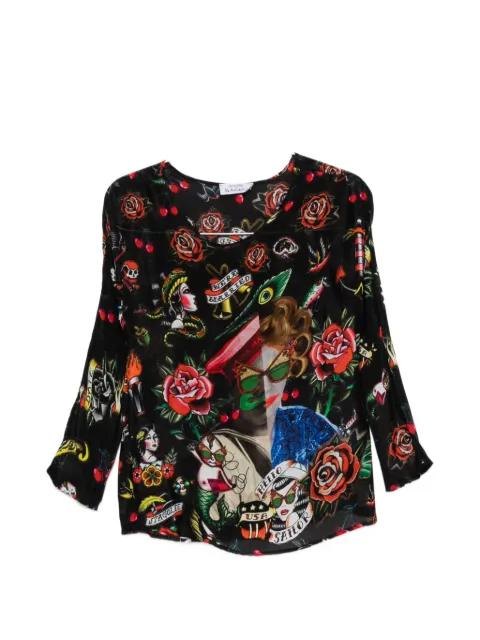 Old School graphic-print blouse by THE ARTISTYLIST