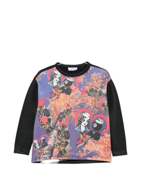 graphic-print mesh-panel sweatshirt by THE ARTISTYLIST