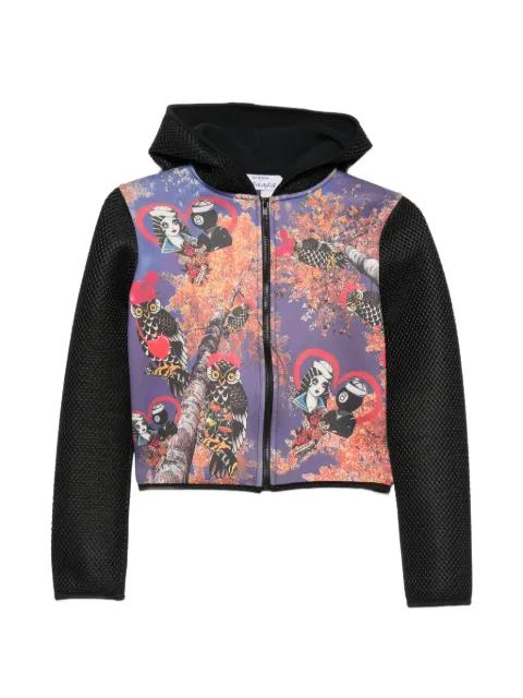 graphic-print mesh-sleeve hoodie by THE ARTISTYLIST