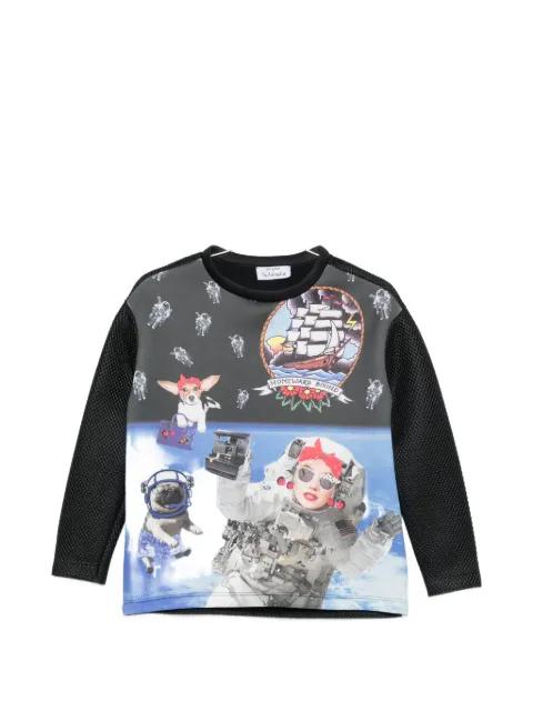 graphic-print mesh-sleeve sweatshirt by THE ARTISTYLIST