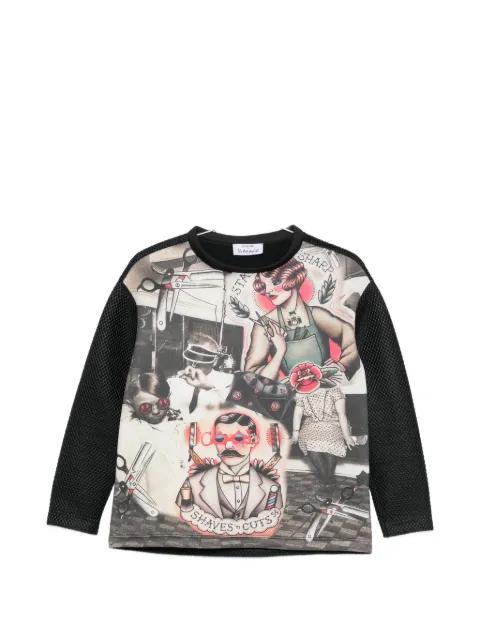 graphic-print mesh-sleeve sweatshirt by THE ARTISTYLIST