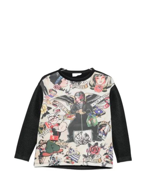 tattoo-print mesh-panelled sweatshirt by THE ARTISTYLIST