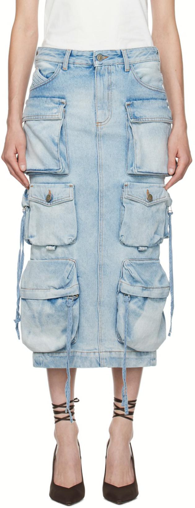 Blue Pocket Denim Midi Skirt by THE ATTICO