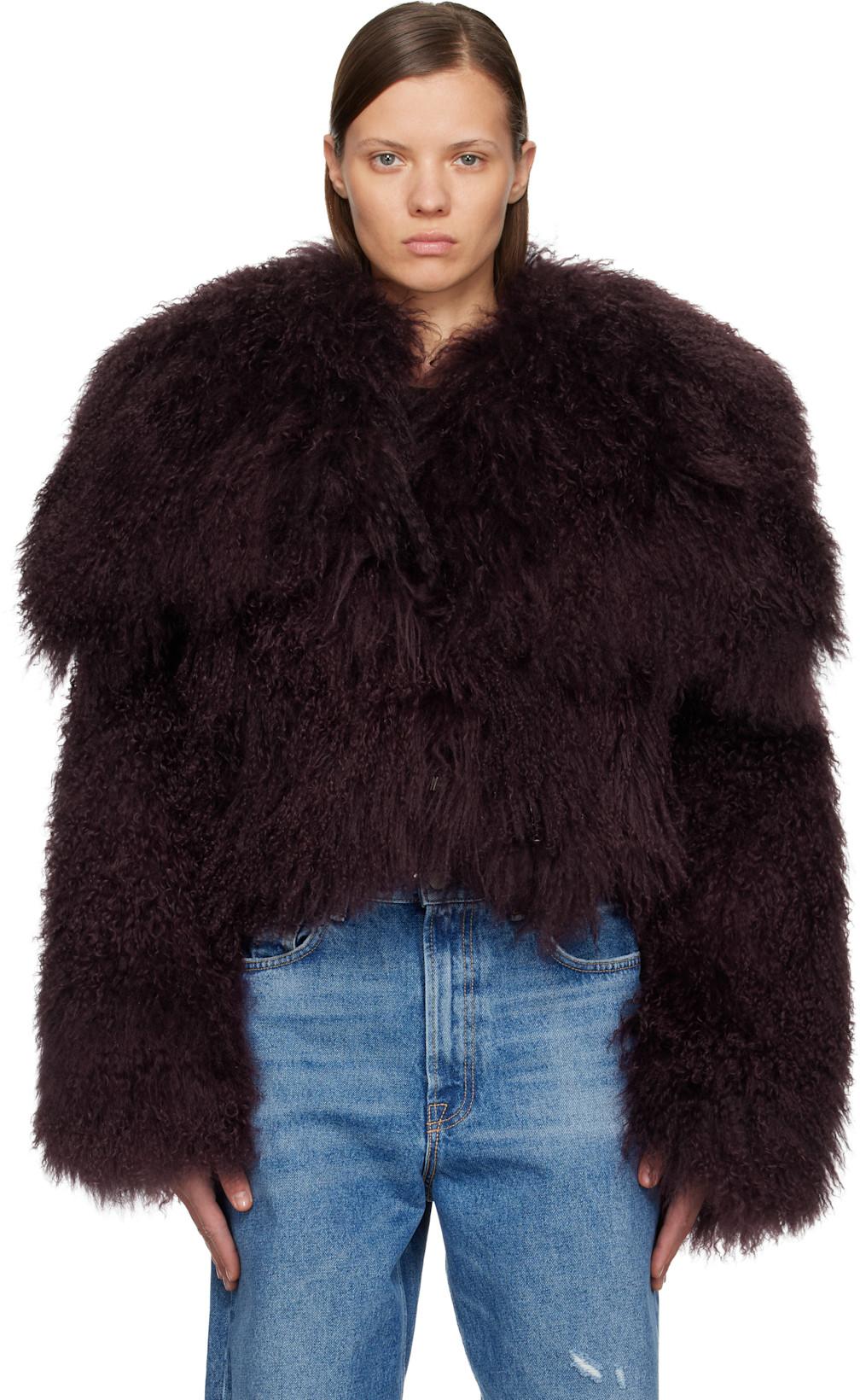Burgundy Shearling Bomber Jacket by THE ATTICO