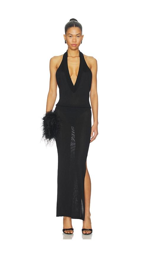 THE ATTICO Deep V Midi Dress in Black by THE ATTICO