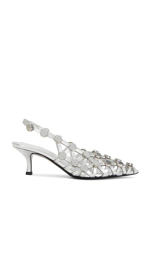 THE ATTICO Grid 50mm Slingback in Metallic Silver by THE ATTICO