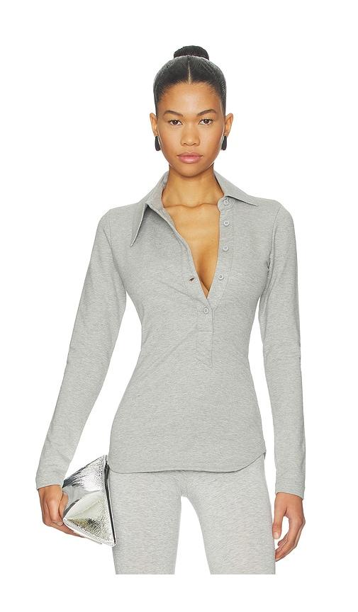 THE ATTICO Long Sleeve Lapel Top in Light Grey by THE ATTICO